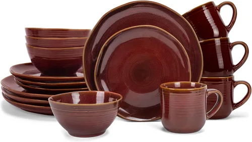 Miniatura 8 de Elanze Designs Reactive Glaze Farmhouse - Juego de vajilla rústica de cerámica bohemia de cerámica de 16 piezas, servicio para 4, color azul hielo