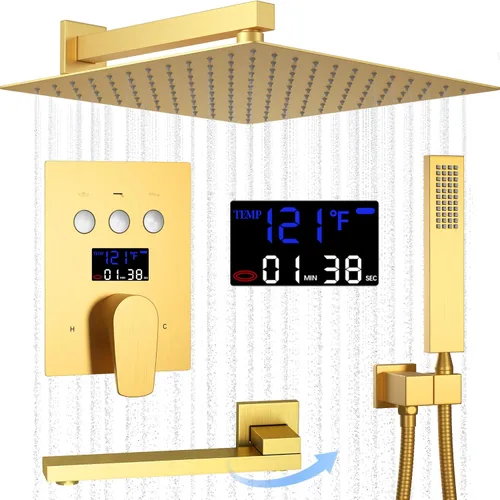 Miniatura 13 de Accesorios de ducha de oro cepillado Tub AYIVG Juego de grifo de ducha combinado montado en el techo con cabezal de ducha de 12 pulgadas y boquilla