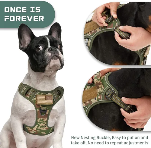 Miniatura 2 de BUMBIN Arnés para perros medianos sin tirones, arnés táctico para perro, con asa, arnés de chaleco ajustable para perro, correa elástica de 6 pies