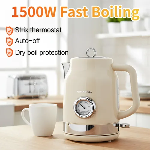 Miniatura 3 de Hervidor eléctrico retro de 1.7L, hervidor de té de acero inoxidable 304 con medidor de temperatura, hervidor de agua de ebullición rápida de 1500W
