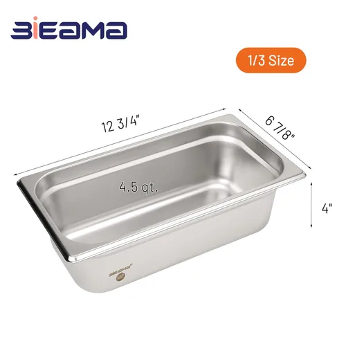 Miniatura 2 de BIEAMA Paquete de 6 bandejas de hotel, 1/3 tamaño 4" de profundidad, NSF, bandeja comercial de acero inoxidable, bandeja de mesa de vapor, bandeja