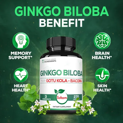 Miniatura 5 de Suplementos de Ginkgo Biloba de 1520 mg con hoja de Gotu Kola, Bacopa Monnieri - 270 cápsulas - Soporte extra fuerte para la salud cerebral, función