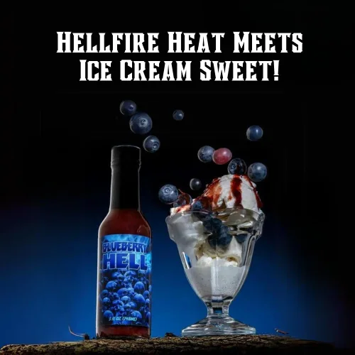 Miniatura 8 de Salsa picante Hellfire Blueberry Hell con pimientos Carolina Reaper, Gourmet, galardonada salsa picante a base de frutas, 5 onzas