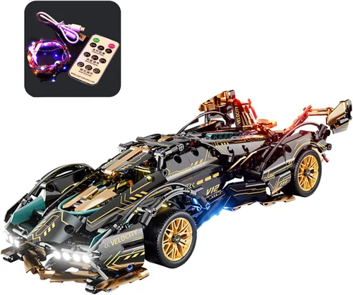 Juego de bloques de construcción de autos deportivos para adultos, auto de carreras con luces LED, coleccionable a escala 1:14, juguete de