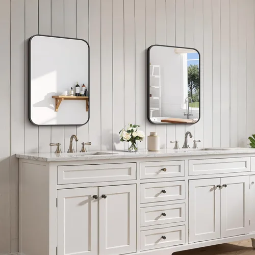 Miniatura 2 de FORBATH - Espejo de baño negro para sobre lavabo, espejo de pared de 16x24 pulgadas con marco de metal, esquinas redondeadas para baño, dormitorio
