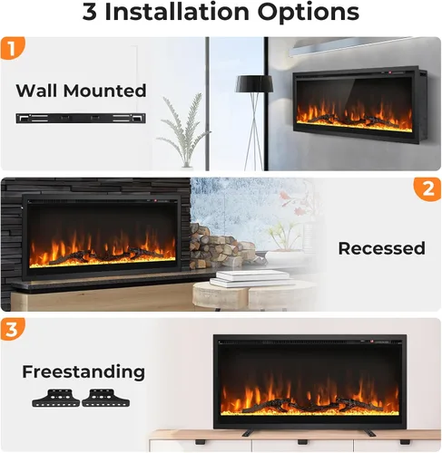 Miniatura 5 de GOFLAME Chimenea eléctrica de 36 pulgadas empotrada/montada en la pared/independiente, calentador eléctrico lineal con control remoto