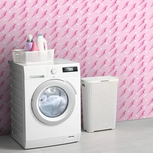 Miniatura 5 de Kosiz Preppy - Papel tapiz de despegar y pegar, papel tapiz extraíble rosa intenso, papel de dormitorio con relámpagos de color rosa, fondo