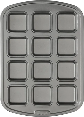 Miniatura 10 de GoodCook Mini molde estriado diario para tartas de construcción de acero antiadherente, hace 12 mini pasteles flautados, color gris