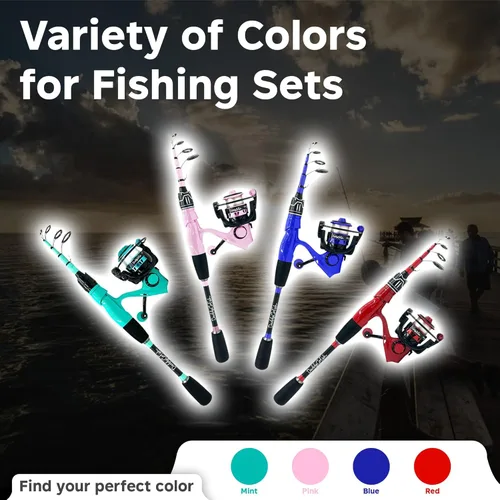 Miniatura 5 de DaddyGoFish Juego combinado de caña de pescar y carrete giratorio con caja de aparejos Caña de pescar para niños Kit de caña de pescar Rosa