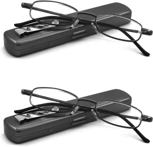 Gafas de lectura de metal portátiles ligeras con estuche de bolsillo para hombres y mujeres
