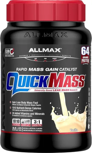 Miniatura 8 de ALLMAX QUICKMASS, Chocolate - 3.5 lb - Catalizador de ganancia de masa rápida - Hasta 2.26 oz de proteína por porción - Relación de carbohidratos a