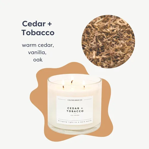 Miniatura 2 de Calyan Wax Co. Vela perfumada de cedro y tabaco de 3 mechas - 43 horas de combustión - Velas de soja de 3 mechas de lujo - Velas de cera de soja