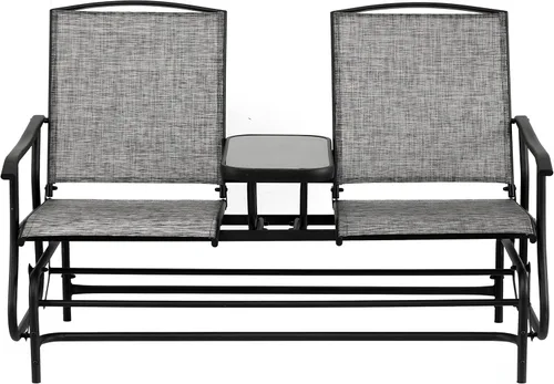 Miniatura 4 de Gardenised Dos personas al aire libre doble Swing Glider conjunto con mesa central de vidrio templado, sofá biplaza césped balancín banco