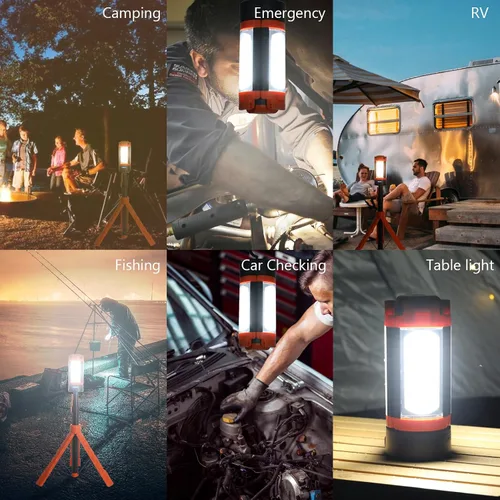 Miniatura 7 de Luces de campamento, linterna LED recargable portátil con 5 modos de iluminación, luz telescópica con luz de trabajo trípode, linterna desmontable