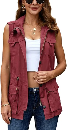 Miniatura 5 de Koodred Chaleco de utilidad militar para mujer, ligero, sin mangas, con cordón, con bolsillos