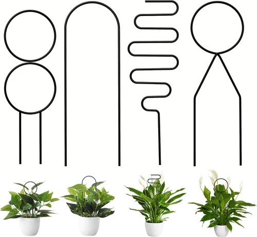 Miniatura 9 de 4 piezas de mini enrejado de metal para plantas en maceta, estaca de apoyo de escalada para plantas de interior Pothos (dorado)