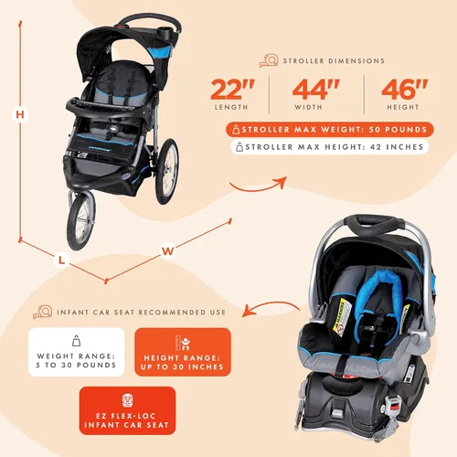 Miniatura 3 de Baby Trend Sistema de viaje Expedition® Jogger con asiento infantil para automóvil EZ Flex-Loc®, Azul Milenio Azul(Millennium Blue)