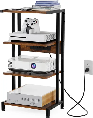 Miniatura 9 de X-cosrack Soporte multimedia AV pequeño de 4 niveles de 16.5 pulgadas, versión estrecha, estantes de esquina de madera, gabinete estéreo, soporte