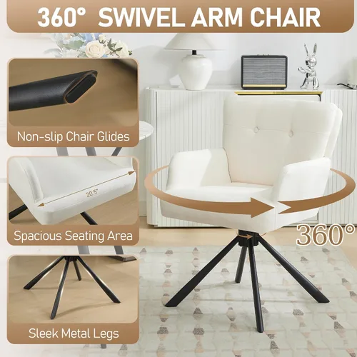 Miniatura 3 de WUTUTUEE Silla de comedor de tela, moderna y tapizada, giratoria, silla de comedor cómoda con respaldo medio, sillón de escritorio sin ruedas