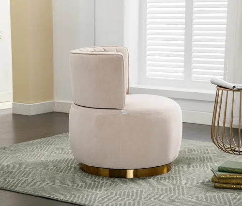 Miniatura 8 de Silla giratoria de terciopelo, moderna silla decorativa tapizada, silla redonda giratoria de 360° con base de metal dorado, cómoda silla de brazo