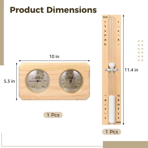 Miniatura 4 de Termómetro higrómetro de sauna de 2 piezas con temporizador de arena de 15 minutos, doble calibre Fahrenheit y humedad de temperatura Celsius