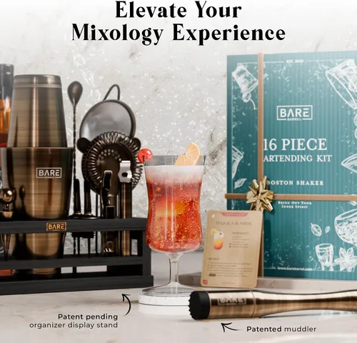 Miniatura 8 de BARE BARREL® Kit de Barman para Mixología Juego de Herramientas de Bar Juego de Coctelera de 16 Piezas Utensilios de Mezcla de Martini