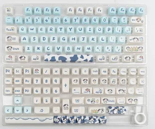 Miniatura 8 de MOA - Teclas de perfil con diseño de vaca PBT, 142 teclas para teclado mecánico, juego de teclas de tamaño completo (vaca azul)