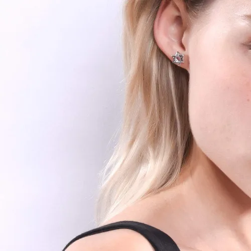 Miniatura 2 de ChicSilver Pendientes hipoalergénicos de plata de ley 925 con diseño de estrella de David para mujer con caja de regalo