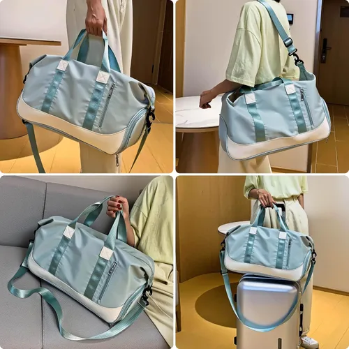 Miniatura 6 de Bolsas de lona deportivas para mujeres y hombres, bolsa de gimnasio portátil con bolsillo húmedo y compartimento separado para zapatos, organizador