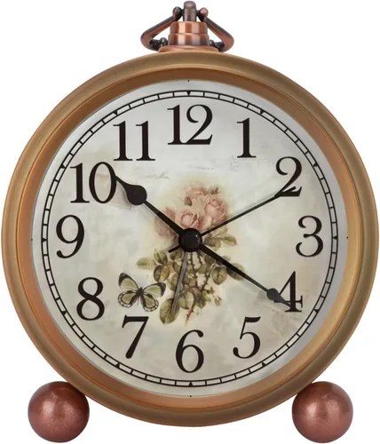 Miniatura 14 de Maxspace Reloj de mesa de metal dorado, retro vintage sin tictac, pequeño reloj despertador, funciona con pilas, movimiento de cuarzo silencioso