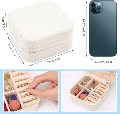 Miniatura 7 de XZUZ Pequeñas cajas de joyería de viaje, organizador de joyas portátil, cajas de almacenamiento para aretes, anillos, collares, cajas de joyería