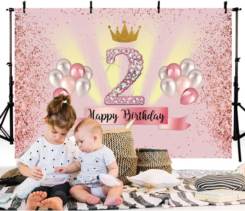 Miniatura 3 de Decoración de feliz segundo cumpleaños de 6 x 4 pies para fiesta de niña, telón de fondo para fiesta de cumpleaños de 2 años de edad, pancarta
