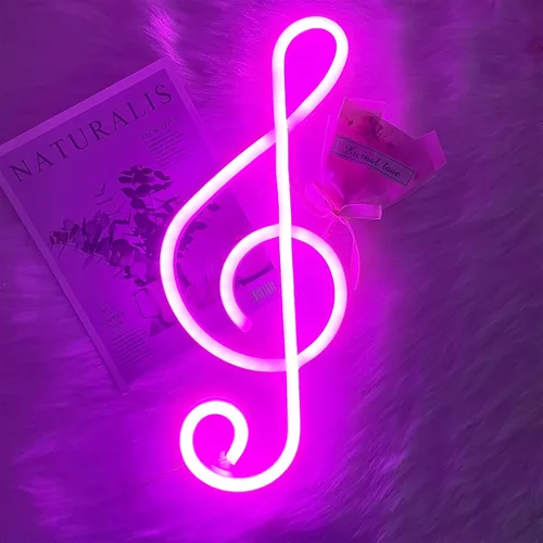 Miniatura 2 de ENUOLI Letreros de neón, luces de neón en forma de nota musical, decoración LED, luz nocturna, decoración de pared junto a la cama, funciona