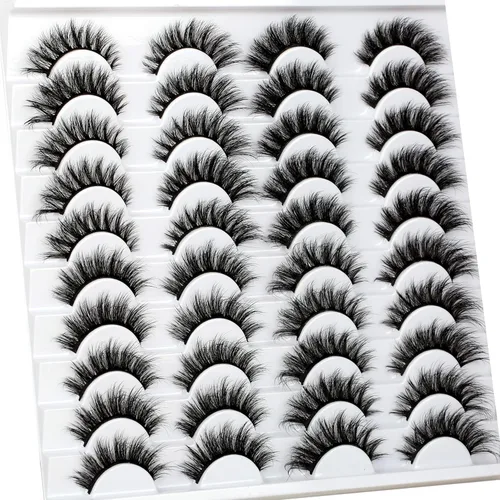 Miniatura 683 de Pooplunch - Pestañas postizas finas de visón sintético, estilo ojo de gato, naturales, cruzadas, tipo racimo, efecto 8D de volumen, tiras