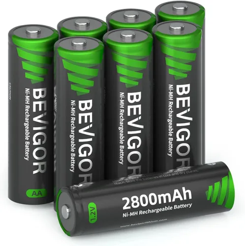 BEVIGOR Paquete de 8 Baterías Recargables AA 1500 Ciclos, 2800 mAh de Alta Capacidad 1.2V NiMH Recargables Baterías AA de Baja Autodescarga Doble A