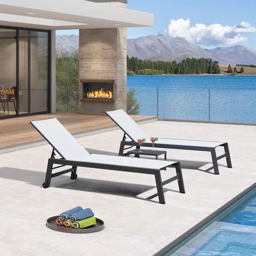 Miniatura 13 de PURPLE LEAF Juego de tumbonas para exteriores para 2 sillas de piscina de gran tamaño con ruedas fáciles de mover y respaldo ajustable, tumbonas