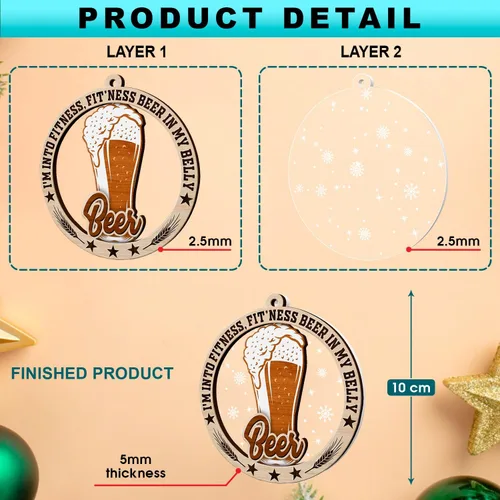 Miniatura 2 de Adornos de cerveza para árbol de Navidad, adorno de cerveza artesanal de 2 capas de madera y acrílico para árbol de Navidad, decoración de Navidad