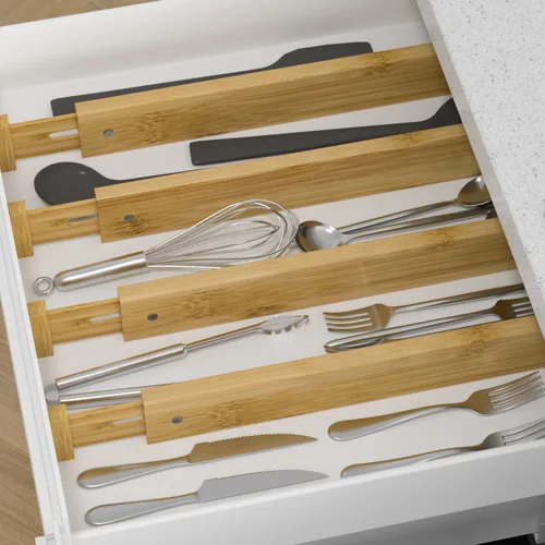Miniatura 2 de Divisor de cajones de cocina de bambú, 4 unidades, 17-22 pulgadas, organizador de cajones ajustable para baño, dormitorio, natural, 2.4 pulgadas