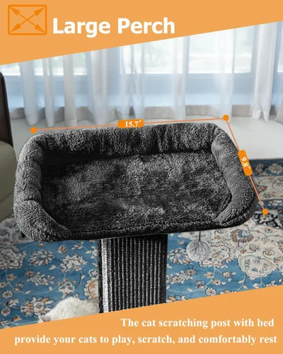 Miniatura 4 de Karolpar Rascador de gato de 32 pulgadas para gatos de interior, rascador de sisal para gatos con percha de felpa, poste grande para rascar
