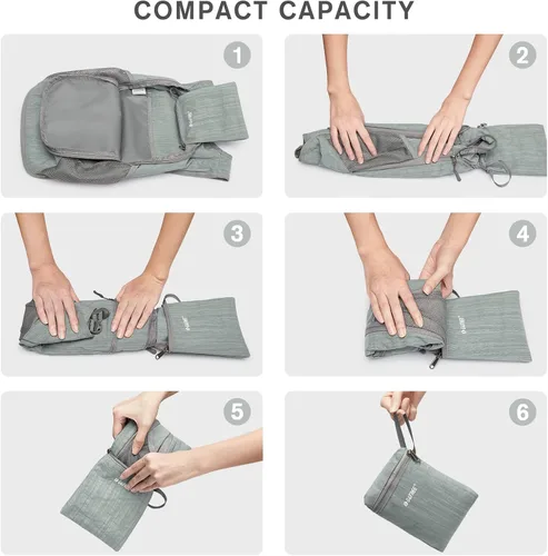 Miniatura 7 de G4Free 10L/15L Mochila para Senderismo Plegable Ligera, Mochila de Día para Caminatas, Pequeña, Viaje al Aire Libre, Bolsa de Hombro Plegable Gris