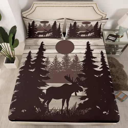 Miniatura 8 de Manfei Sábana bajera ajustable de oso tamaño individual, funda de cama de animales salvajes con 1 funda de almohada, juego de ropa de cama