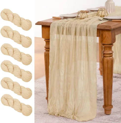 Miniatura 16 de MLMW Paquete de 6 Caminos de Mesa de Estopilla Azul Polvoriento para Revelación de Género Boho Gasa Rústica de Tela de Queso Camino de Mesa 160 Azul