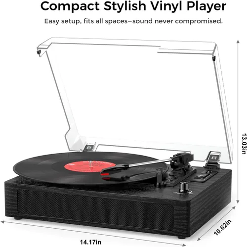 Miniatura 8 de Reproductor de discos de vinilo con Bluetooth, tocadiscos de 3 velocidades por correa con altavoces integrados, fácil configuración