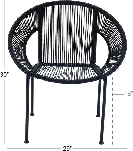 Miniatura 6 de Deco 79 Silla de exterior ovalada de ratán de plástico contemporáneo, 29 "x 23" x 30", negro