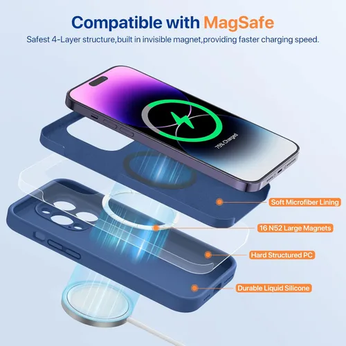 Miniatura 2 de Miracase - Funda magnética diseñada para iPhone 14 Pro Max, de silicona líquida, a prueba de golpes, con protector de pantalla y protección