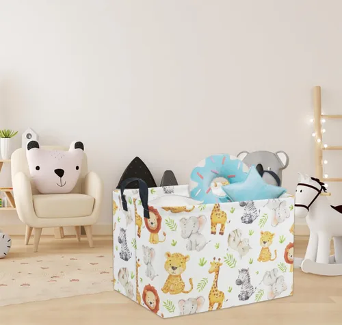 Miniatura 3 de Cesta de almacenamiento rectangular de animales para bebés y niños, cesta de almacenamiento para niños para habitación de animales, decoración linda