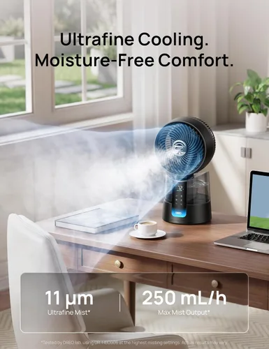 Miniatura 3 de DREO TurboCool Ventilador de nebulización 516, oscilación omnidireccional de 150°+30°, ventiladores de refrigeración que soplan aire frío caída de 5