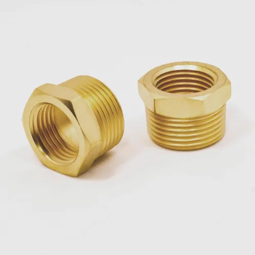 Miniatura 5 de Buje hexagonal reductor de latón macizo NPT macho de 3/4" a NPT hembra de 1/2", (2 unidades), adaptador de tubería fundida reductora, accesorio