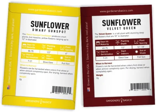 Miniatura 7 de Gardeners Basics, Semillas de girasol para plantar flores (paquete de 5) – Velvet Queen, mancha solar enana, reina limón, gigante y mamut mezcla a