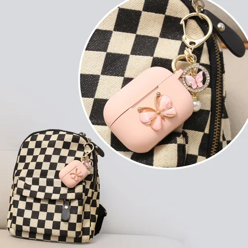 Miniatura 5 de Wonhibo Funda para Airpods Pro, bonita funda de diseño de mariposa para Airpod Pro 2019 con llavero para mujeres y niñas (rosa)